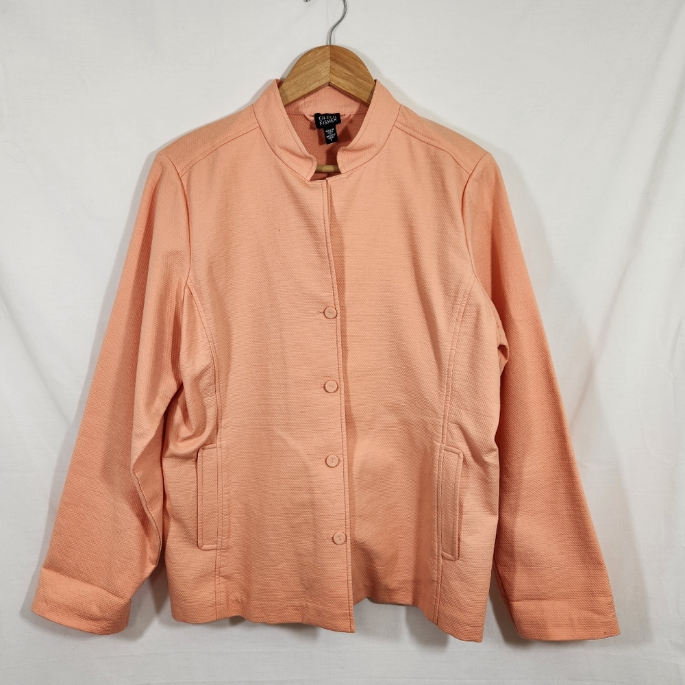 eileen fisher apricot cotton button up blazer jacket sz L like new